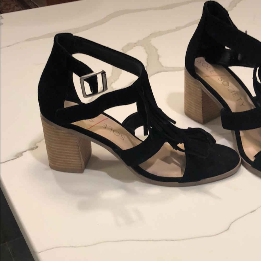 Sole Society Fringe Sandals in BLACK